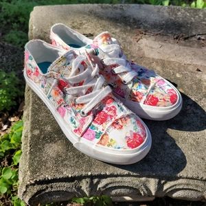 Beautiful floral Spring pair of Blowfish Malibu vegan sneaks, sz 8 in EUC